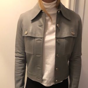 Vintage Celine grey leather jacket with button detail